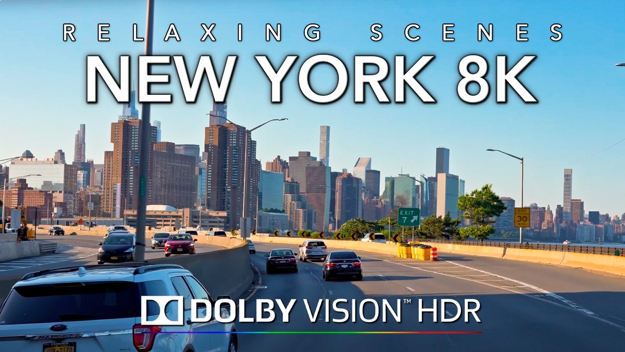 Driving Beautiful New York City at Sunset 8K Dolby Vision HDR
