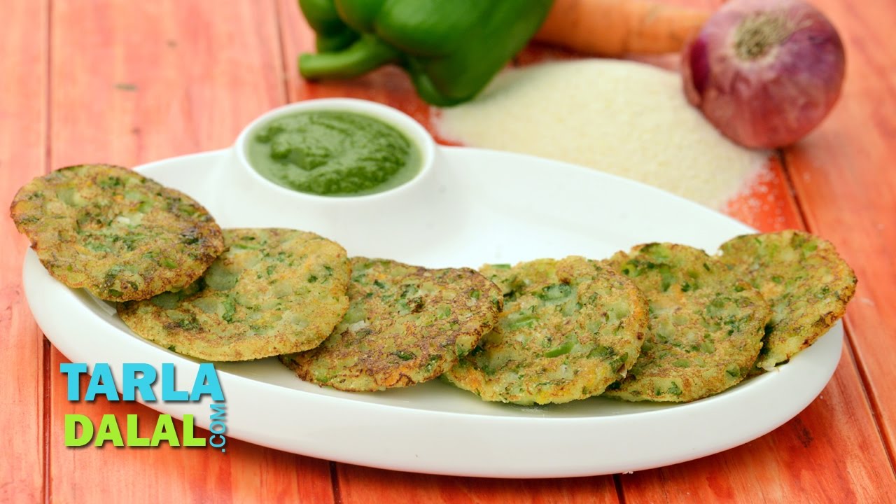 Mini Rava Vegetable Pancakes by Tarla Dalal