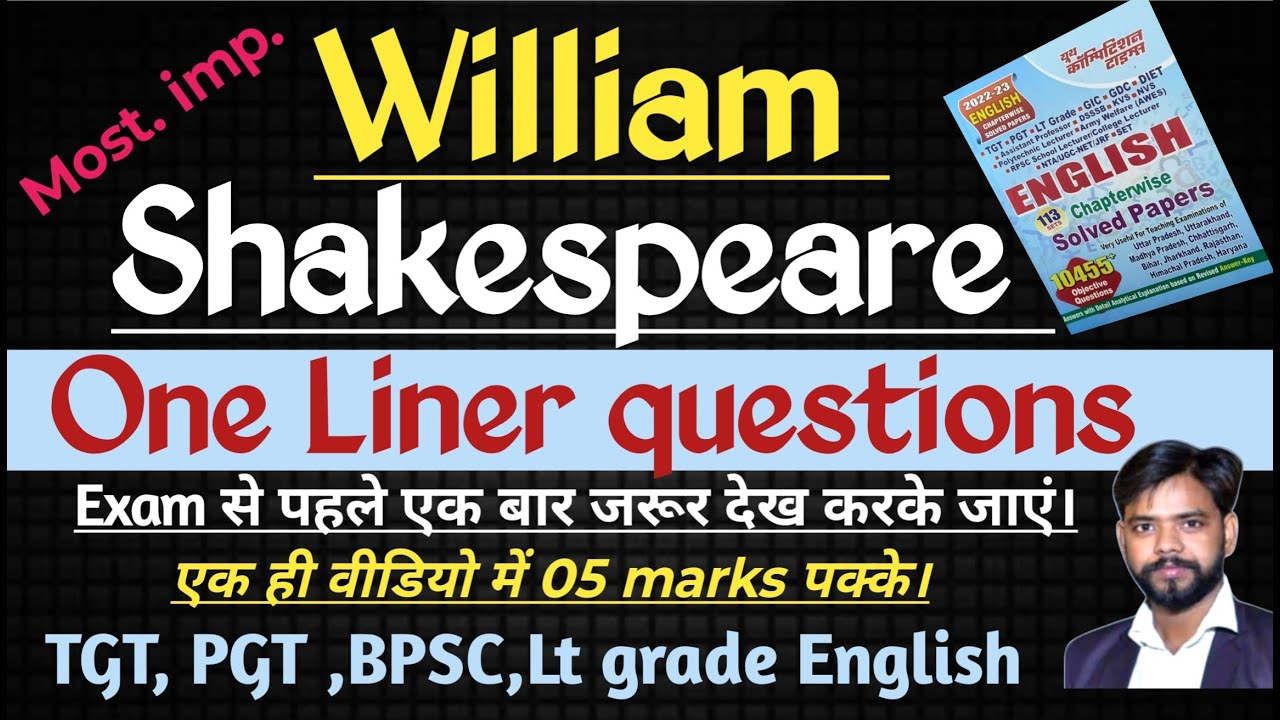 William Shakespeare one liner questions, William Shakespeare MCQ, William Shakespeare pyq