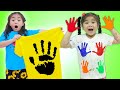 Suri and Annie Pretend Play with Color Fingers on T-Shirt