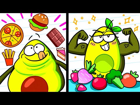 JUNK FOOD vs HEALTHY FOOD || Vegetables Go on a Diet || Avocado Couple