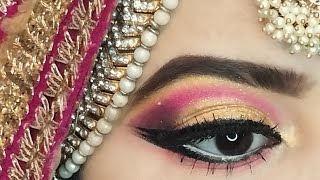 Pink and golden eye shadow tutorial | bridal eye makeup screenshot 5