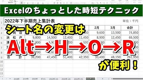 Excelのシート名の変更をキーボード操作のみでより素早く行うテクニック