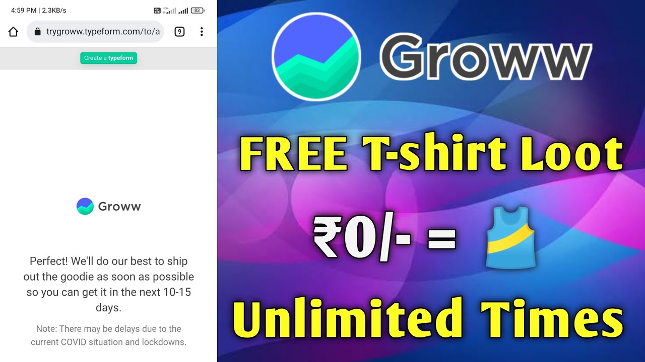 Order Unlimited 🎽 Free TShirts From Groww !! Groww Free Tshirt Loot