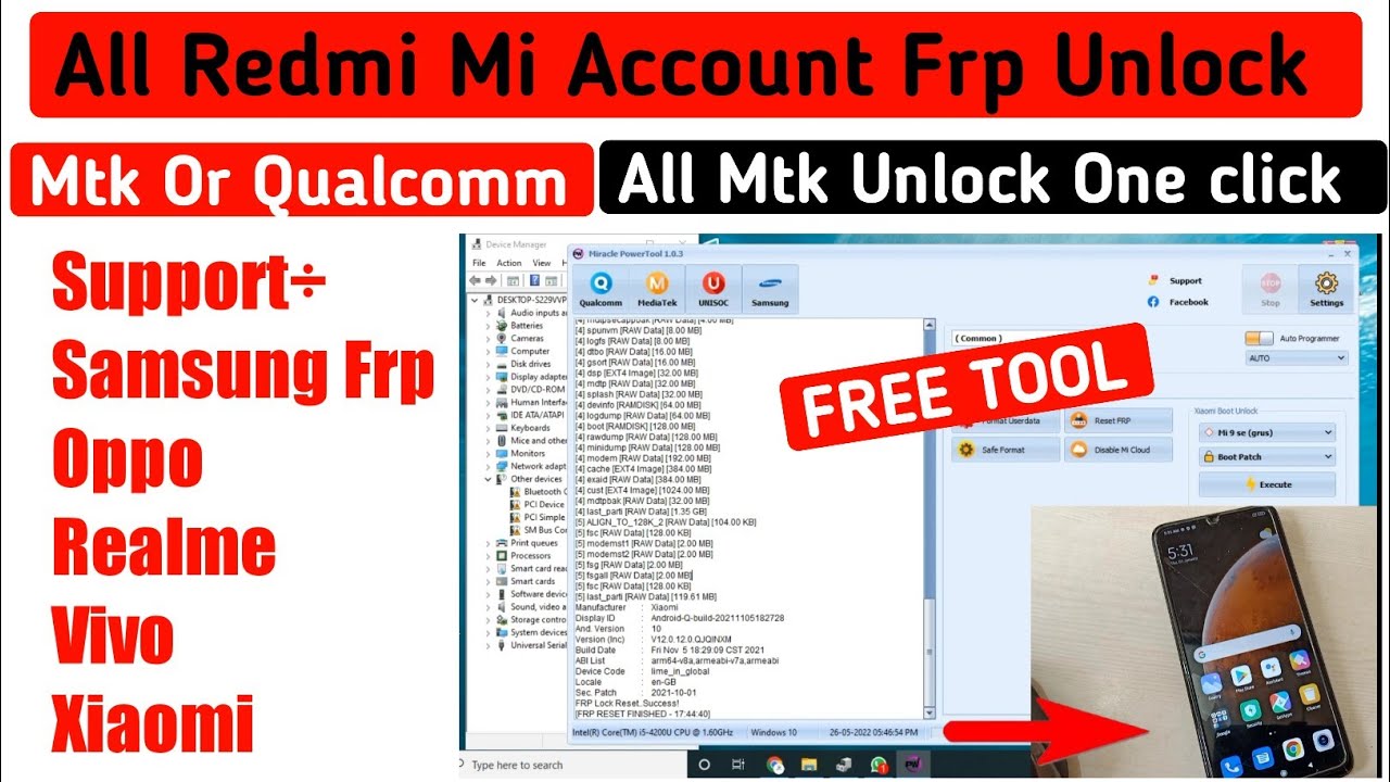 All Redmi Mi Account Frp Unlock Free Tool MTK OR Qualcomm | Redmi 9 ...
