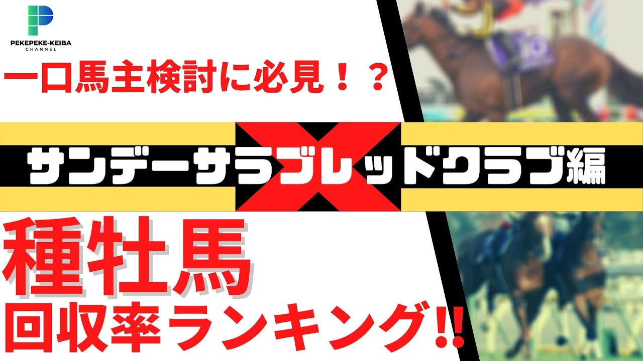 サンデーサラブレッドクラブ編 一口馬主の検討に必見 種牡馬回収率ランキング 元騎手候補生ペケペケの競馬チャンネル Youtube