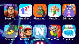 Grimace monster,Plants vs Zombies, Nextbots in maze, Scary Teacher,Tom Time Rush, Count Master game