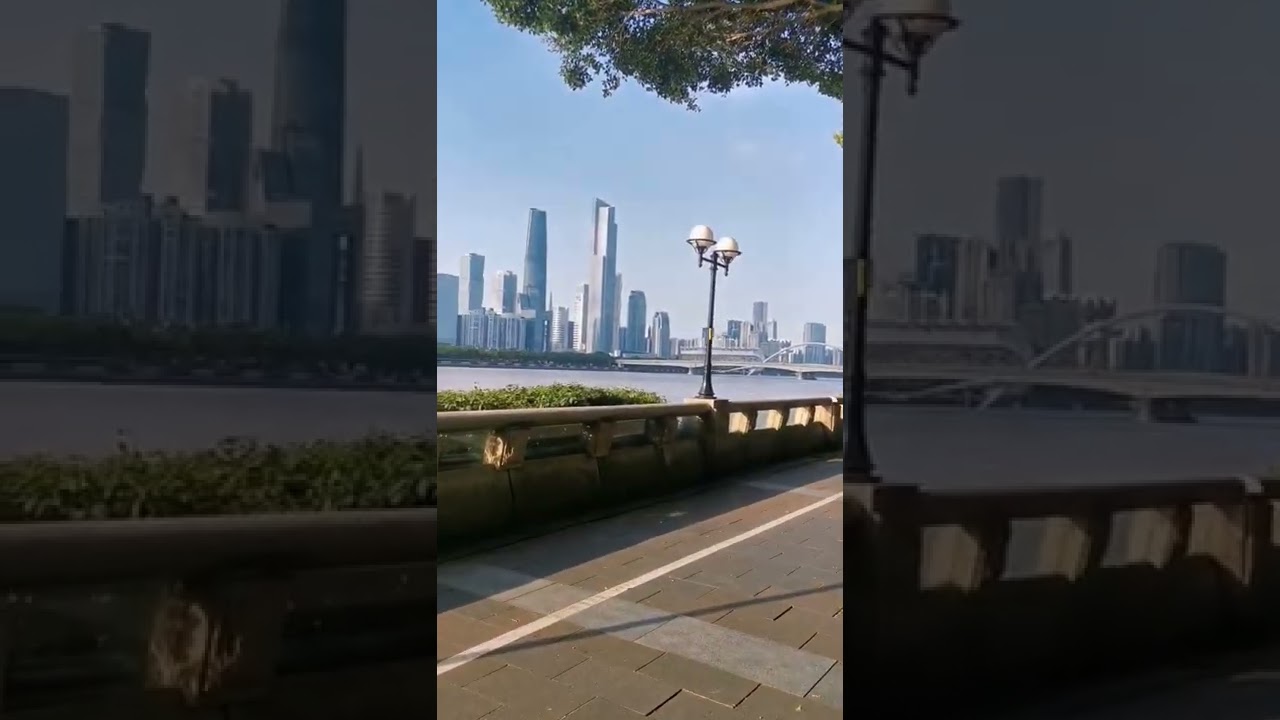 Walking along Pearl River in Guangzhou, Guangdong. Tour in Canton China.