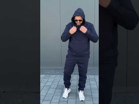 Спортивний костюм чоловічий на флісі оверсайз Over чорний зимовий теплий комплект кофта штани, видео 1