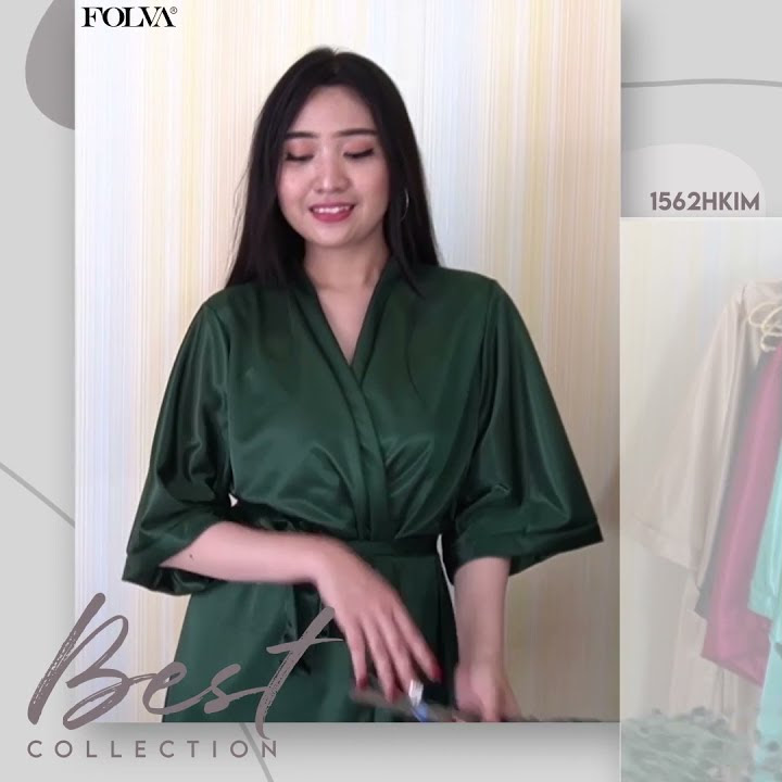 FOLVA bridesmaid kimono wedding baju tidur satin 1562HKIM hijau