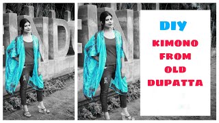 DIY (हिंदी) - Easiest Way to Make Kimono | Shrug | from Old Dupatta | By nilisha |