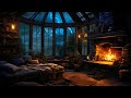 Thunderstorm with lightnings on mountain  warm fireplace  cozy ambience for sleep study relax