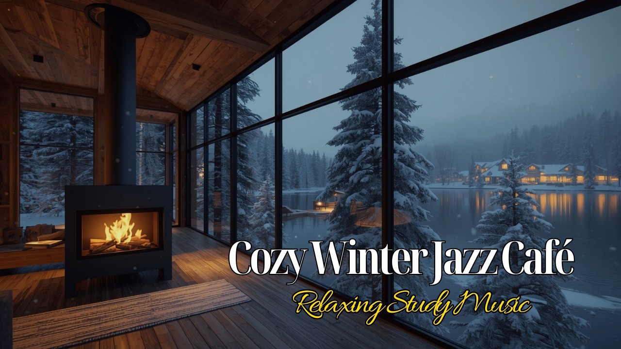 Cozy Winter Jazz Café ☕ Relaxing Study Music, Snowfall Ambience & Stress Relief