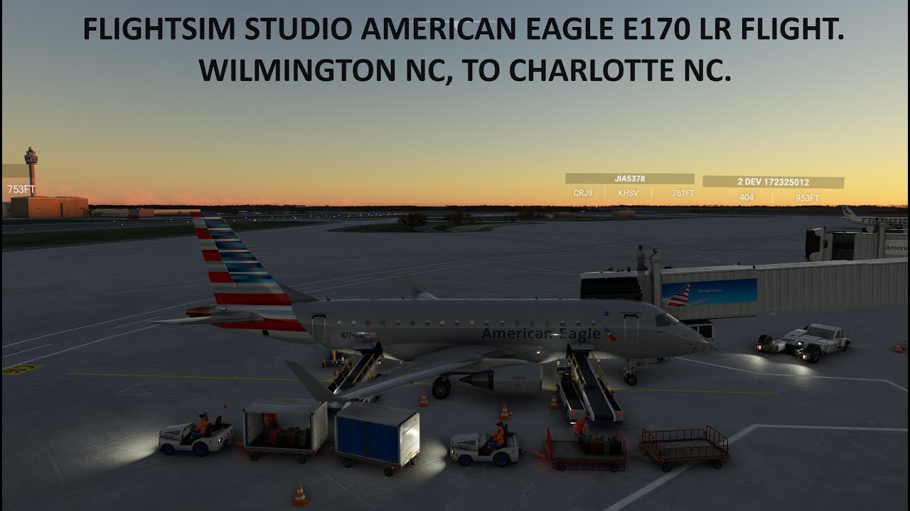 FLIGHTSIM STUDIO E170LR FLIGHT FROM WILMINGTON NC TO CHARLOTTLE NC