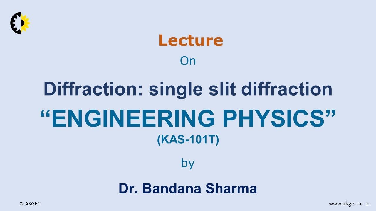 ENGINEERING PHYSICS LECTURE 42 ''Diffraction: single slit diffraction'' By Dr. Bandana Sharma, AKGEC