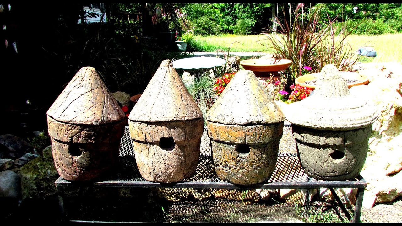 Making Hypertufa flower Pots &amp; Bird House - YouTube