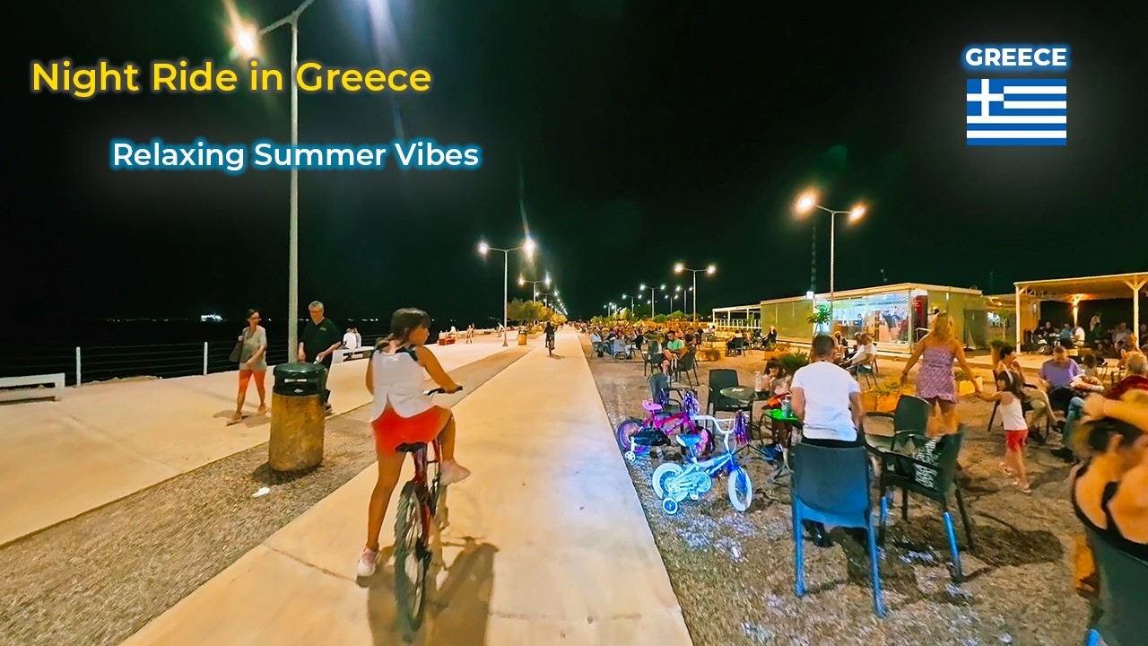 🌙 Night Ride in Lipasmata Park Drapetsona, Greece 🚴 Relaxing Summer Vibes & Ambient Sounds