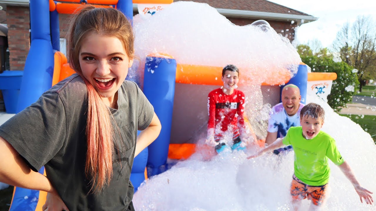 Bounce House Full Of Bubbles Relay Challenge! YouTube