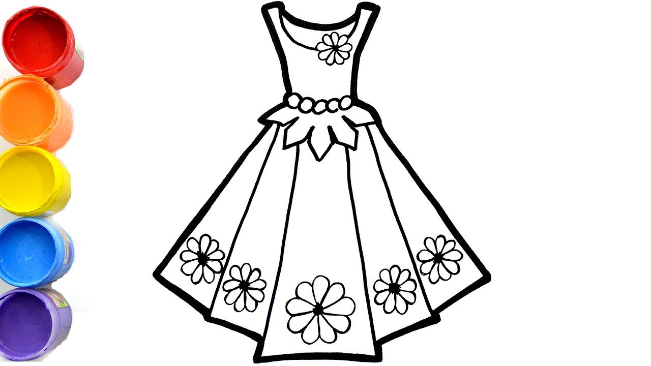 Outline Sketch Fashion Sketch Drawing Of Kids Girl Frock Dress, Line ...