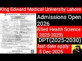 King Edward Medical University (KEM) Admission Open 2026/Allied Health Science(2025-29)/DPT(2025-30)