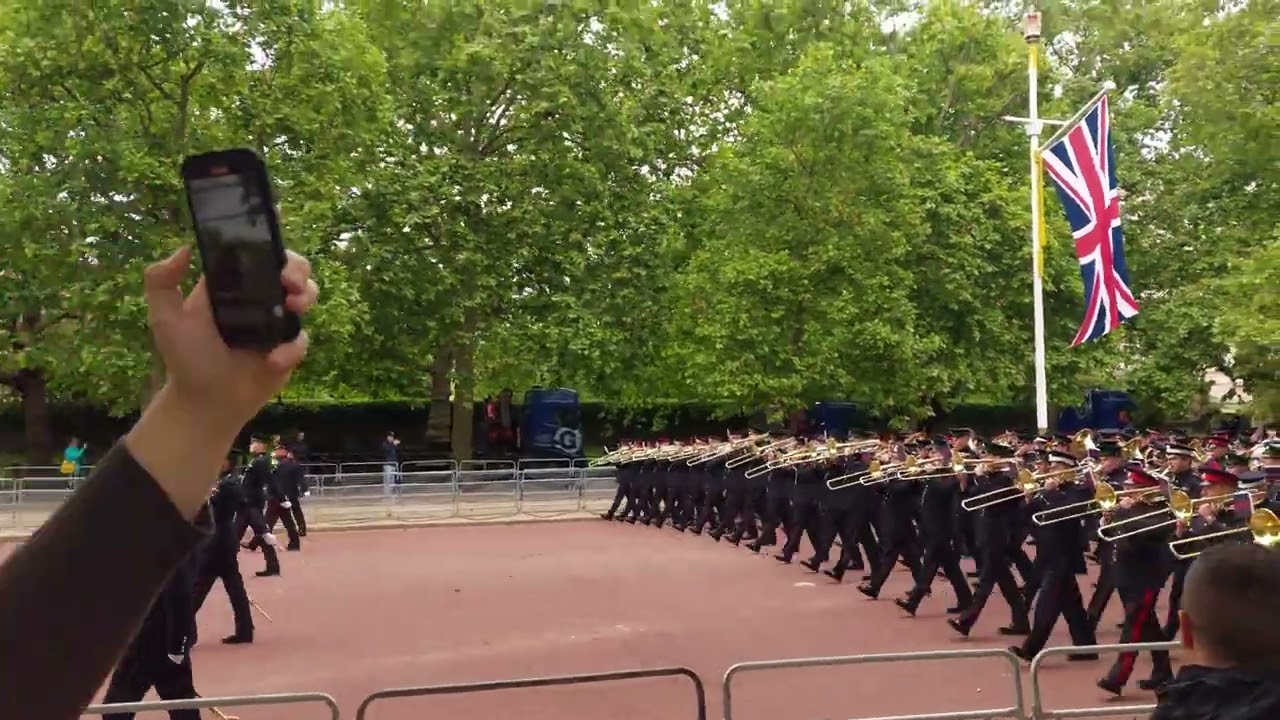 Massed Bands of the Household Division march to Buckingham Palace.