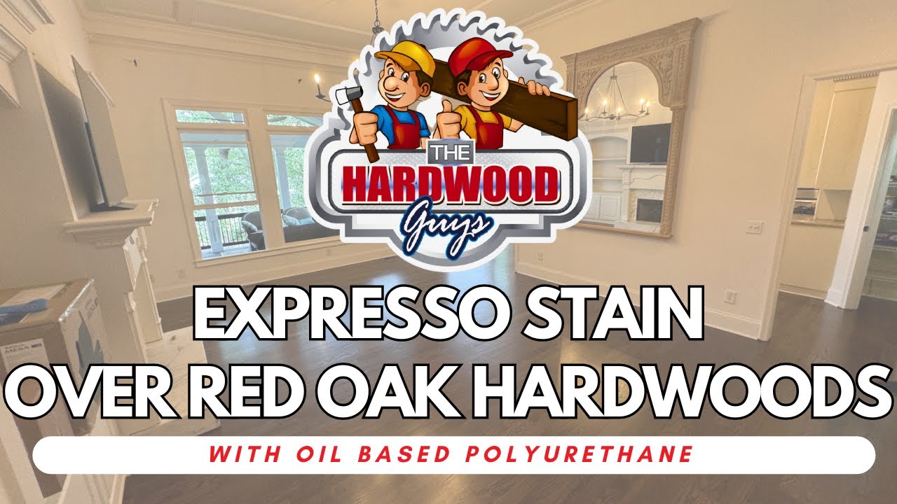 Red oak floors in a rich espresso stain with oil-based polyurethane, with new red oak upstairs, in Atlanta, GA