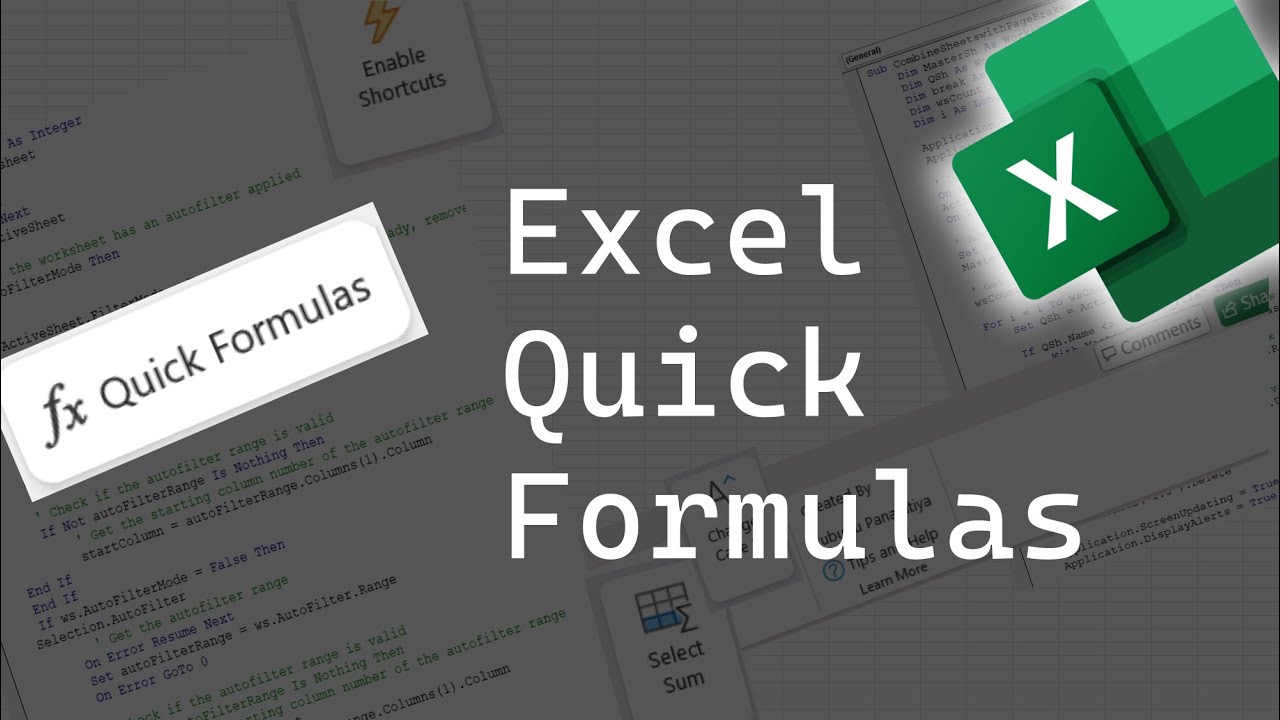 Excel Quick formulas - - Excel Macro / VBA addin - YouTube