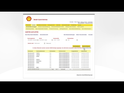 Kartenliste in Shell Card Online