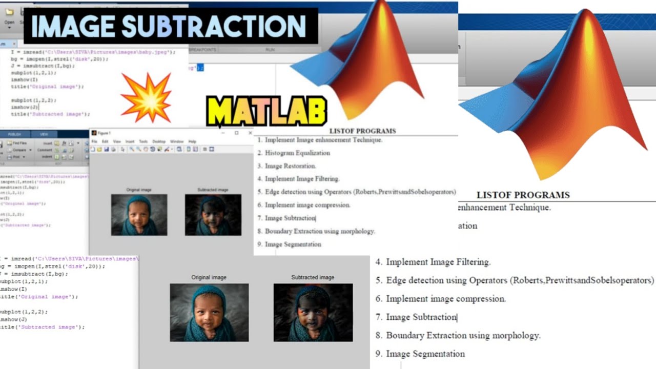 Image Subtraction Using MATLAB for DIP | Image Subtraction | MATLAB # ...