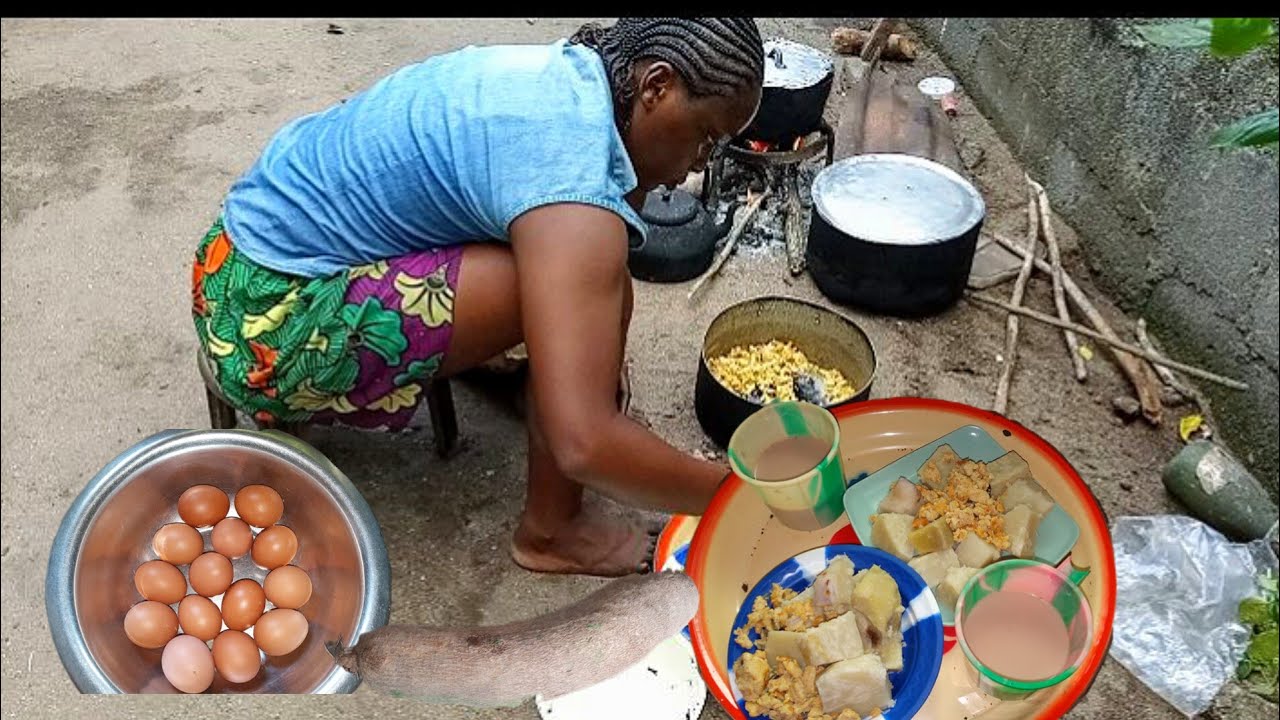 Traditional African Village Breakfast | Boiled Yam & Fried Eggs