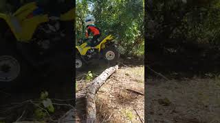 Boy rides ATV over log then flips forward over handlebar