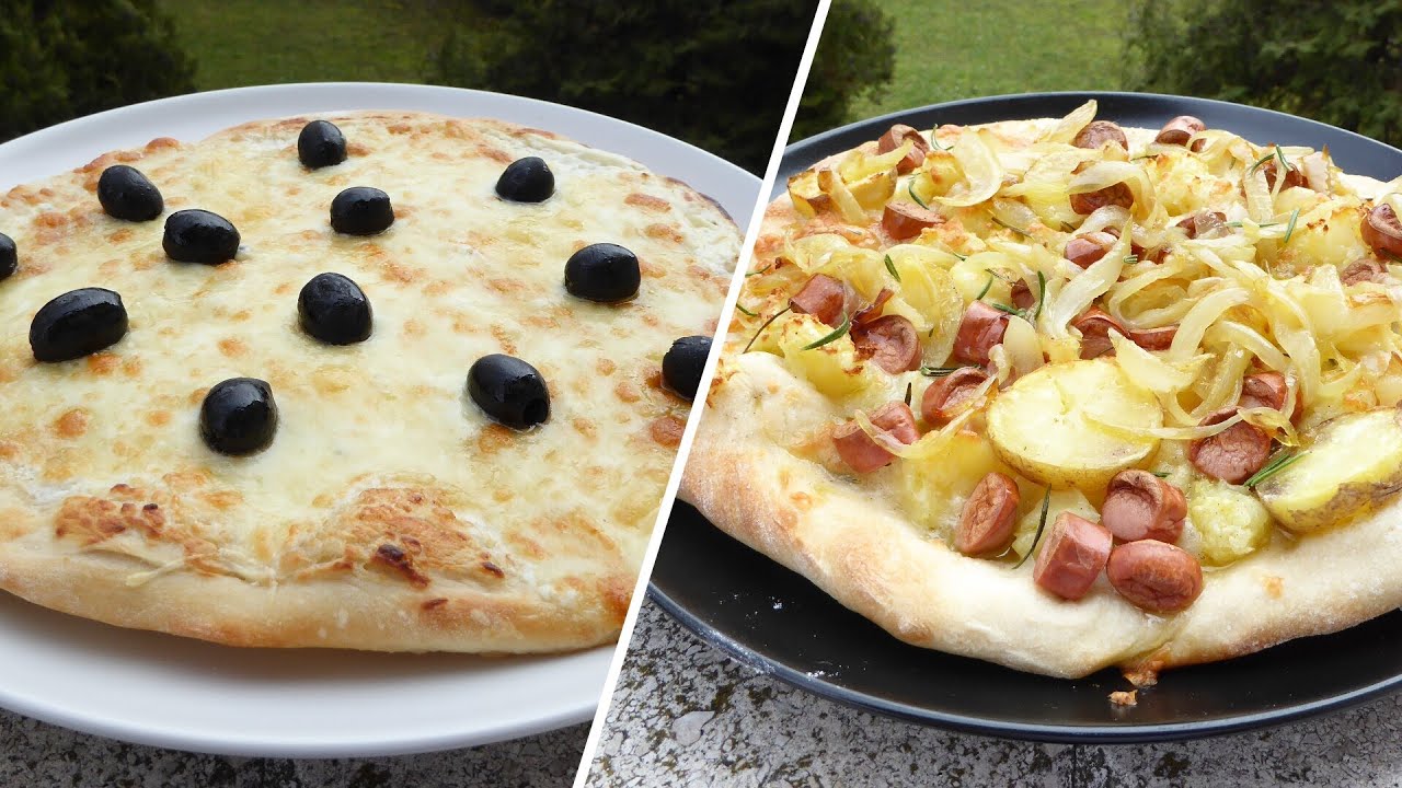 NÉGYSAJTOS és FRANKFURTI pizza (Pizza cuatro quesos y de Fráncfort