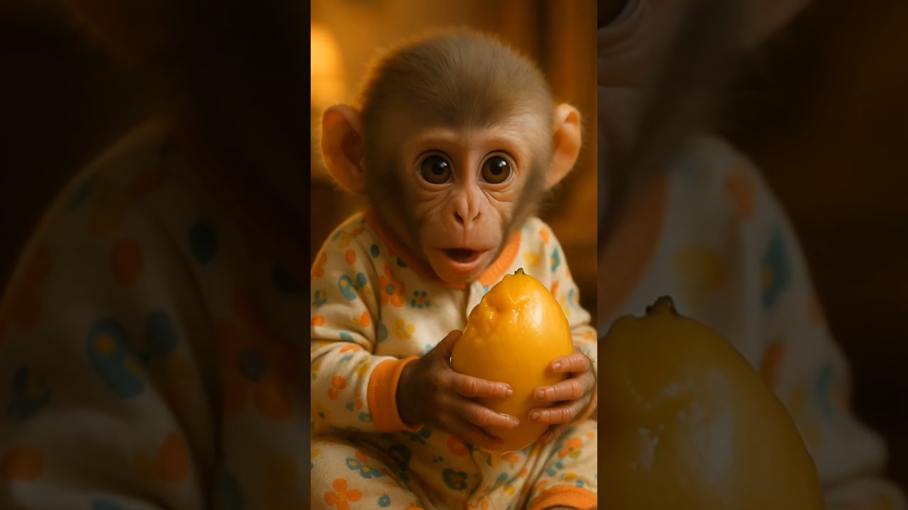 little baby monkey eat mango 🥭