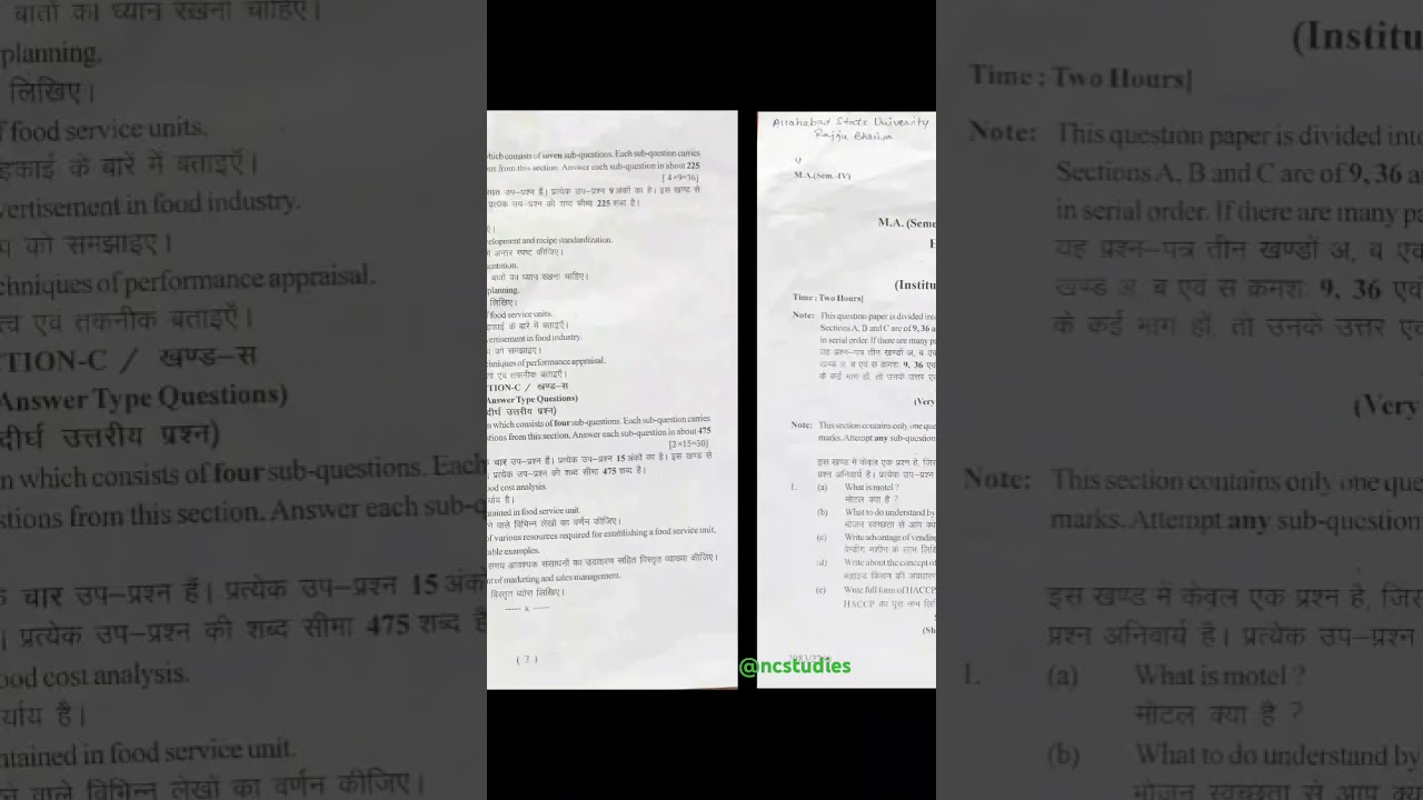 Home Science: Institutional Food Administration (2083) MA 4th Sem Allahabad State University 20-5-25