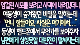 (반전 사연) 암걸린 시모를 보려고 시댁에 내려갔더니 여동생이 숨겨왔던 비밀을 말하는데 동생이 핸드폰에서 무언가를 보여주자 남편에게 상상못할 대반전이 펼쳐지는데 /사이다사연