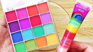 Slime Coloring with Rainbow Makeup! Mixing Rainbow Eyeshadow & Rainbow Lip Gloss into Clear Slime!