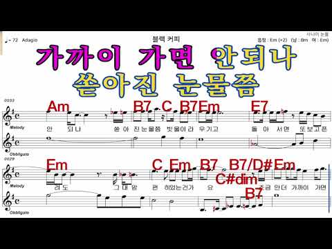 블랙커피  조항조   가수처럼 엠알로  악보  노래 하기  여자  Em