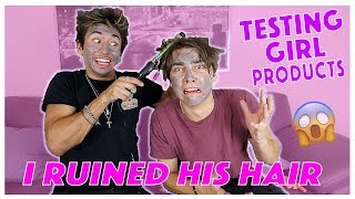 GUYS TESTING GIRL PRODUCTS! *GONE WRONG* (we ruined our hair)