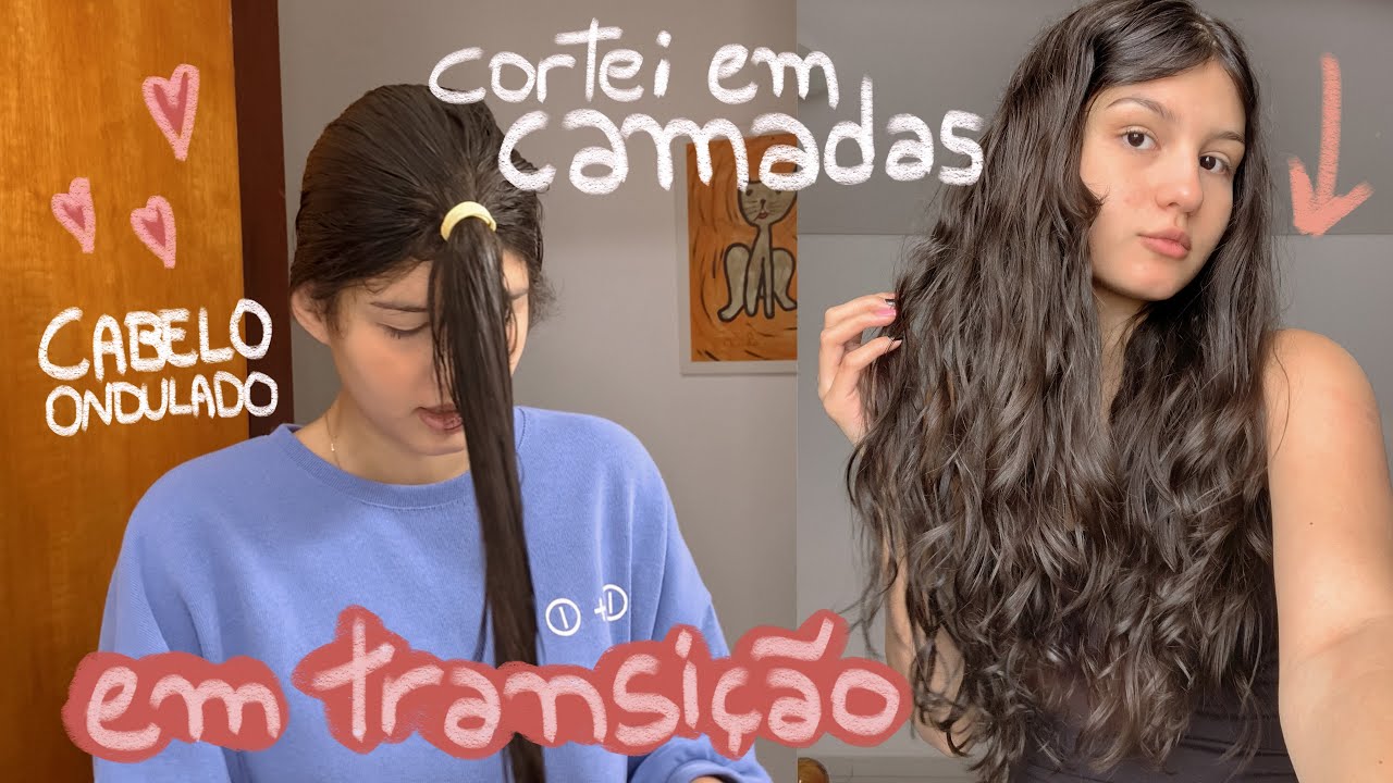 CORTEI MEU CABELO EM CAMADAS NA TRANSIÇÃO CAPILAR | como cortar em camadas sozinha (cabelo ondulado)