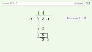 725/5 Long Division — Step-by-Step | Tiger Algebra Solver