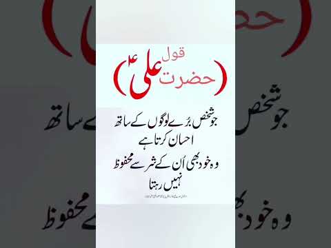 حضرت مولا علی شیر خدا نے فرمایا جو شخص برے لوگوں کے ساتھ احسان کرتا ہے وہ خود بھی ان کے شر سے محفوظ