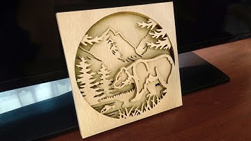 Shadow box project   bear scene scroll saw pattern