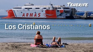 🌍 Tenerife walk. Los Cristianos beach. Working days. Arona. Spain. 4K