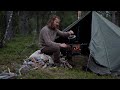 3 days solo bushcraft camping trip  northern wilderness fishing canoeing lavvu wood stove etc