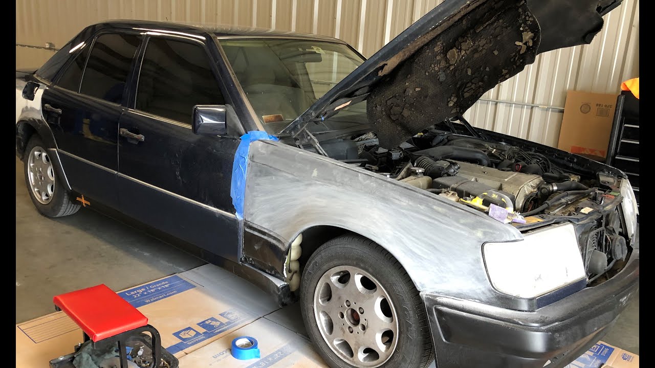 w124 e500 fiberglass fenders sanding and reinforcing with 3M 08115 YouTube
