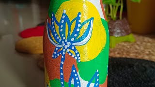 Unique Boho Art with Bottle Painting #bottleart #bohoart #glassbottledecoration