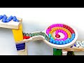 Marble Run Race ☆ HABA Slope &amp; Retro Makita Truck, Garbage Truck, Excavator, Dump Truck, Ambulance