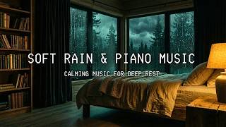 Rainy Night Piano in a Cozy Forest Cabin Bedroom | Deep Sleep with Soothing Music Soft Rain Sounds