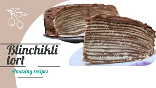 Blinchikli to'rt tayyorlash tez va oson! Шоколадный торт из блинов! Chocolate Pancake Cake!