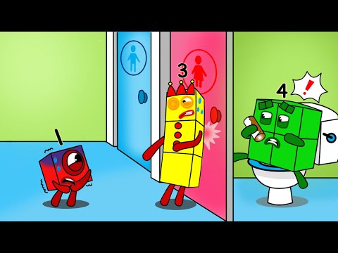 Numberblocks 4 Stuck in Wrong Restroom without toilet paper - Numberblocks fanmade coloring story